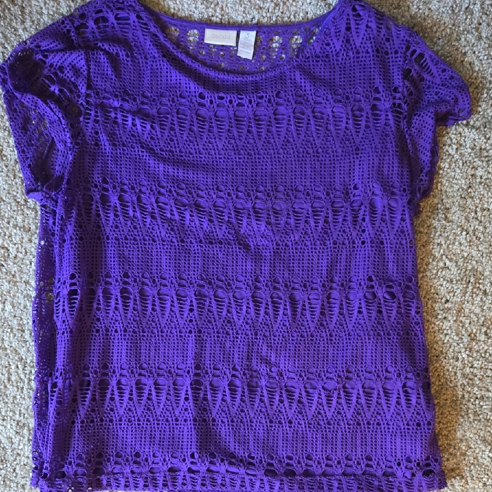 Chico's Purple Open-Knit Short Sleeve Camisole